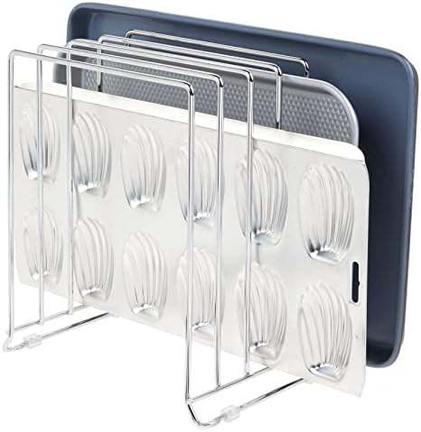 mDesign 5 Slot Pot and Pan Rack — Metal Wire Rack for Cabinets, Pantries or Kitchen Surfaces — Freestanding Pan Stand for Pans, Pots, Lids and Crockery – Silver by mDesign