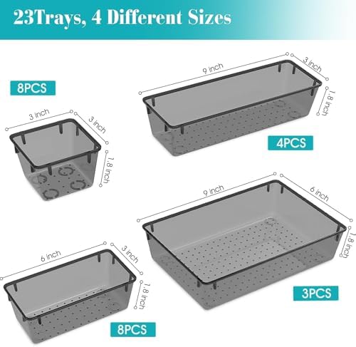 23 PCS Plastic Drawer Organizers Set, 4 Size Desk Drawer Organizer Trays - Image 2
