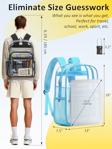 Heavy Duty Clear Backpack With TSA Lock, 18 Inch Large Clear Bookbag - Image 3