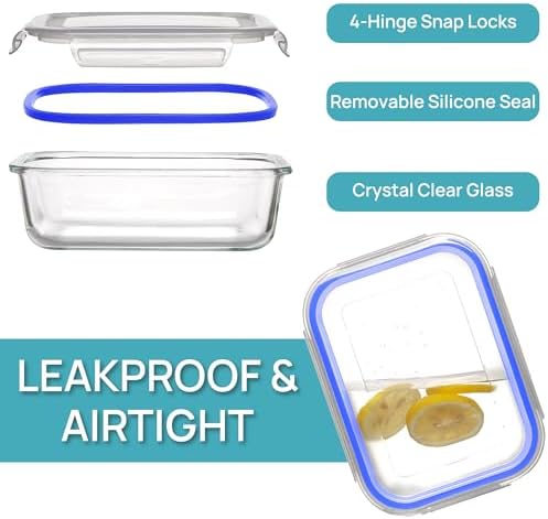 Vtopmart 5Pack 22oz Glass Storage Containers with Lids, Blue - Image 6