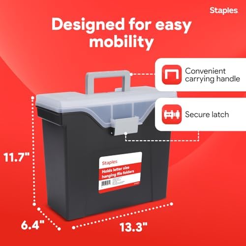 Staples Portable File Box Storage Organizer, Letter Size, Black - Image 3