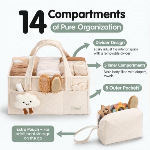 PeraBella Baby Diaper Caddy Organizer, Baby Basket Shower Gift, Portable Changing Table Basket, Postpartum Caddy & Tote Bag Pouch, Newborn Boy & Girl Nursery Essentials Registry, Car Diaper Organizer - Image 2