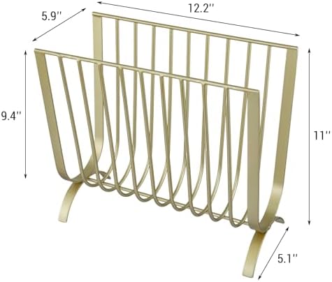 MyGift Brass-Tone Metal Magazine Rack, Mid-Century Wire Floor Stand - Image 5