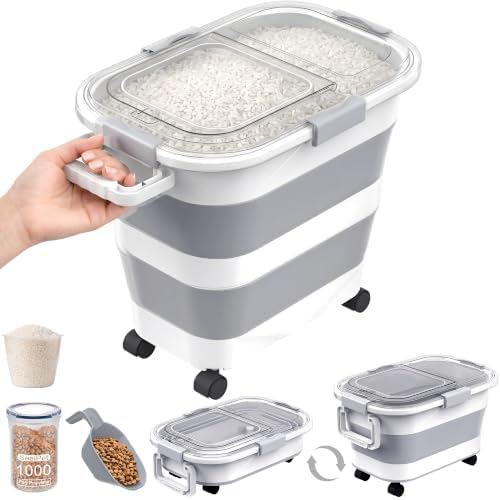 30 Lbs Rice Container, Collapsible Dog Food Storage Container by NURYOSPACESAVING