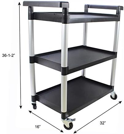 MaxWorks 80774 3-Shelf Utility Plastic Cart with Wheels-225 Lbs Maximum Capacity , Black - Image 5