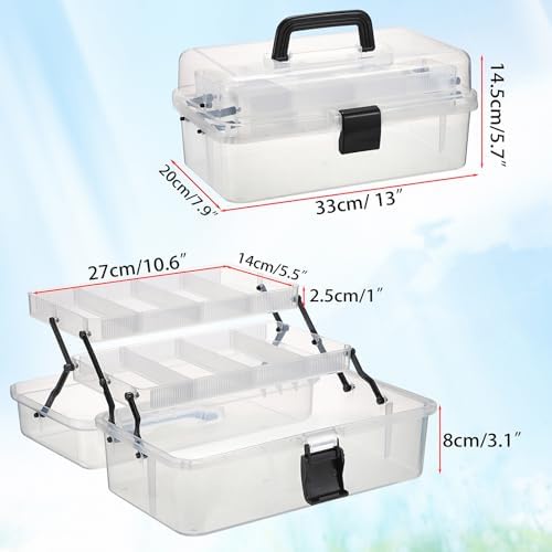 BTSKY 3-Layer Clear Plastic Dividing Storage Box Craft Organizer and Storage with Adjustable Spacers Portable Handled Art Supply Organizer Multipurpose Home Utility Box Sewing Organizers(Clear+Black) - Image 4