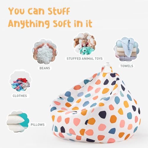 Stuffed Animal Storage Bean Bag Chair Cover Only for Kids Girls Toddler, Large Beanbag Chair Without Filling for Organizing Children Soft Plush Toys - Image 4
