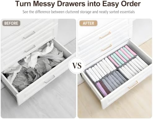 Qozary 4 Pack Drawer Organizers for Clothing, 8 Grids Foldable Closet Organizers and Storage Bins for Bedroom, Dresser Organizer Boxes for Thin T-shirts, Tank Tops, Camisoles, Tights, Leggings - Image 3