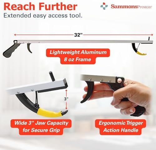 Sammons Preston Reacher with Super Strong Magnet, 32 Inch, Grabber Reacher Tool, Lightweight Trash Picker Grabber & Garden Nabber, Aluminum Picker Up Tool & Reaching Claw, Dressing Assist Tool, 3 Pack - Image 2
