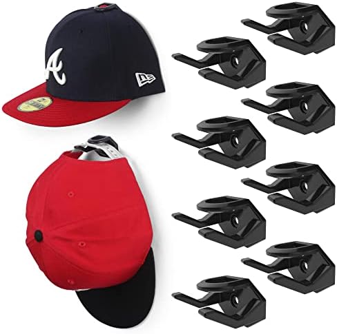 Modern JP Adhesive Hat Hooks for Wall (8-Pack) - Hat Rack for Baseball Caps, Minimalist Hat Display, Strong Hold Hat Hangers for Wall - USA Patented, Black by ModernJP