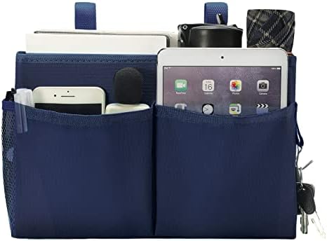 Bseash Bunk Bed Organizer, Bedside Caddy Hanging Bed Organizer Storage Bag with 4 Pockets and 2 Hooks, for College Dorm Rooms Bed, Hospital Bed, Baby Bed Rails, 600D Oxford Cloth (Navy Blue) by Bseash