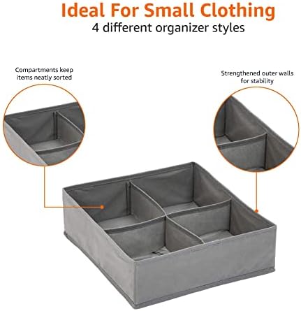 Amazon Basics Deep Drawer Organizer for Clothes, Collapsible Storage Boxes for Socks, Underwear and Baby Items, Set of 2, Gray - Image 4