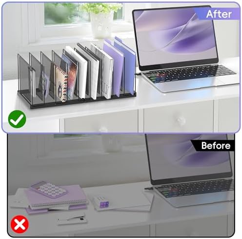 9-Section Desk File Organizer, Vertical File Holder, Mesh Desktop File Folder Metal File Binder Organizer Stand for Office Home Classroom, Black - Image 6