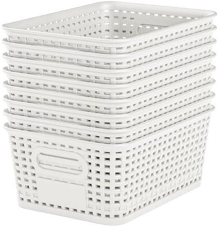 8 Pack Plastic Storage Baskets,White Stackable Storage Bins by WRRLORS