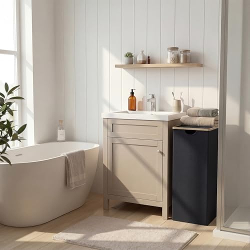 efluky Slim Laundry Hamper with Lid and Removable Bag, 90L Black - Image 7