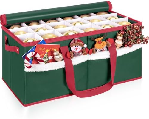 Christmas Ornament Storage Box with Adjustable Dividers Zippered Top Stores up to 54 Holiday Ornaments (4 Inch) Xmas Ball Decorations Organizer Storage Container Bin by Unknown