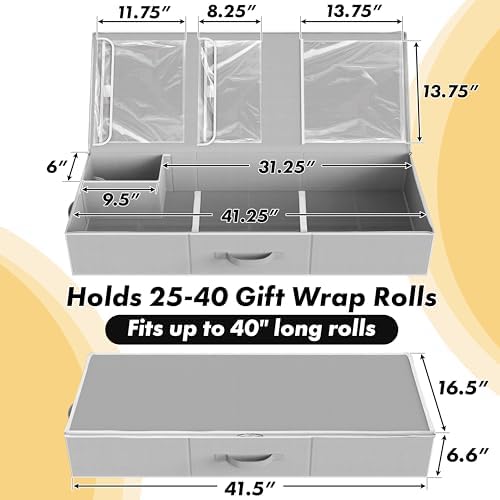 Simple Houseware 41.5" Wrapping Paper Organizer, Fits 40 Rolls, Gray - Image 2