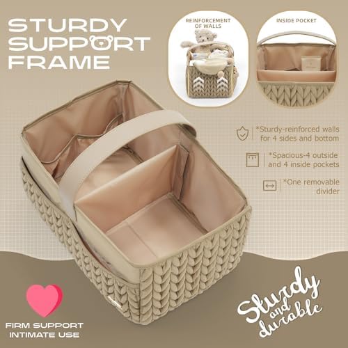 Luxurious Baby Diaper Caddy, Nursery Storage Basket for Newborn Essentials, Travel Baby Basket for Diapers Baby Wipes, Organizer Tote Bag Storage Bin, Baby Shower Gifts(Beige) - Image 3