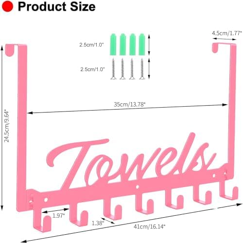 Azmoncy Over The Door Hooks, Towel Rack for Bathroom Towel Holder for Hanging Heavy Duty, Over Door Hanger with 7 Coat Hooks for Bedroom Bathroom Pool Kitchen, Bags(Pink) - Image 2