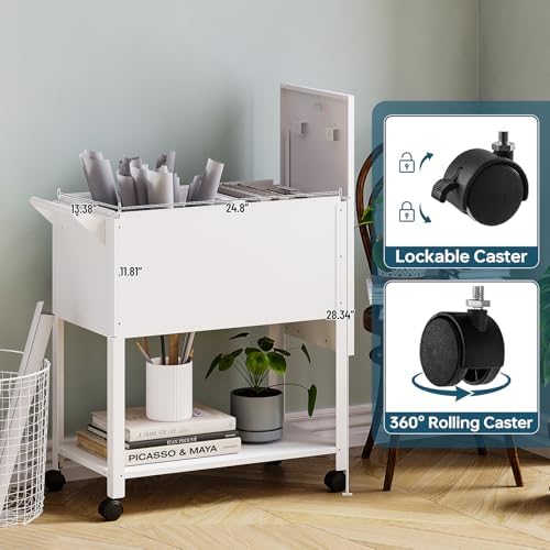 MIIIKO Mobile File Cart with Lock, Rolling File Cabinet Hanging Letter/Legal File Folders with Lockable Sliding Cover, White File Organizer on Wheels - Image 5