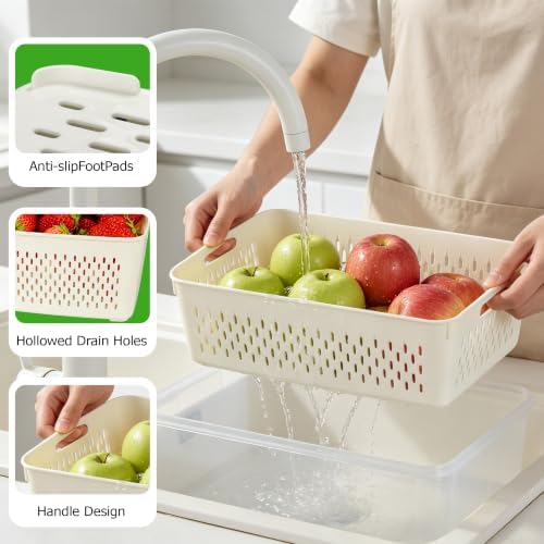 KUK 5 Pack Fruit Storage Containers for Fridge, Stackable Leakproof Food Keeper with Removable Colander, BPA-Free Produce Saver for Vegetables, Berries & Meat - Image 5
