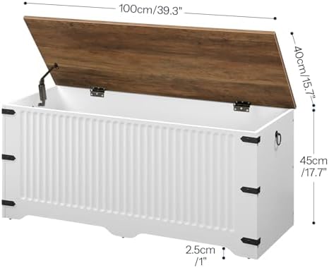 HOOBRO Storage Bench, Toy Box Organizer, Toy Chest with Safety Hinge, Farmhouse Style Storage Chest, 39.3 x 15.7 x 17.7 Inches for Living Room, Bedroom, Entryway, White and Walnut WH26CW01 - Image 3