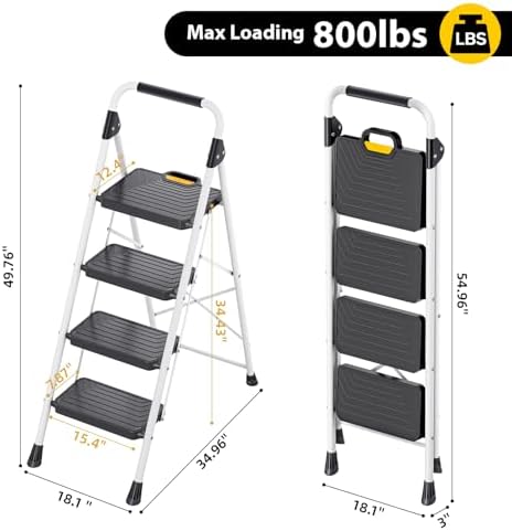 TOOLF 4 Step Ladder, Folding Portable Ladder with Anti-Slip Pedals, White - Image 6