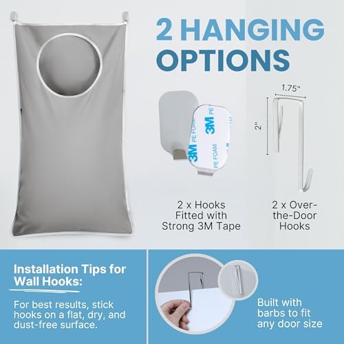 Hanging Laundry Hamper Bag XL 40x22", Space Saving over the Door Storage Bags, Behind the Door Hampers for Dirty Clothes & Wall Mounted Basket for Bathroom - Image 6