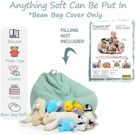 YuppieLife Stuffed Animal Storage Bean Bag Cover, 38" Canvas Toy Organizer - Image 3