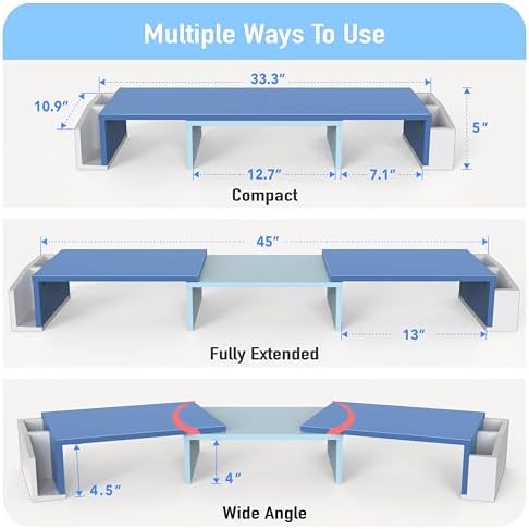 Simple Houseware Desk Dual Monitor Stand Riser with Drawer, Blue - Image 3