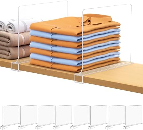 8 PCS Shelf Dividers for Closet Organization Acrylic Clear Closet Shelf Divider for Wooden Shelving Suitable for Wooden or Vertical Shelves Or Bedroom, Kitchen and Office by Aolloa