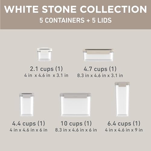 Bentgo Pantry - 10-Piece Airtight Food Storage Containers, Clear, Stackable Kitchen & Pantry Organization, Locking Lids for Freshness, BPA-Free Plastic - Ideal for Sugar, Flour, & More (White Stone) - Image 6
