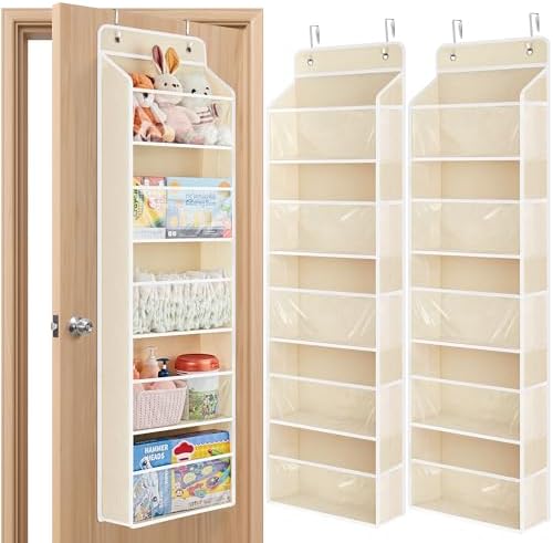 JARLINK Over The Door Toy Storage Organizer w/Clear Window, Beige, 2 Pack by JARLINK