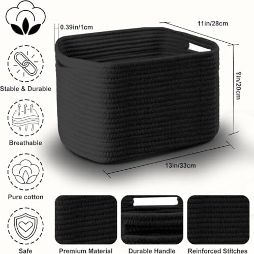 4 Pack Storage Baskets for Organizing, 13''Lx11''Wx8''H Woven Baskets for Storage Toys, Towels, Books, and Clothes, Cotton Rope Basket for Shelves with Handle - Image 2