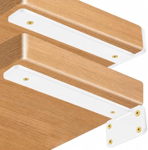 6 Pack - 8 inch White Hidden L Shelf Bracket (1/5 Inch Thicked) Iron Floating Shelf Brackets Rustic Industrial Metal Brackets for Shelf Support - Image 4