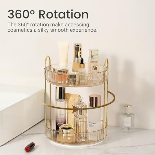 Rotating Makeup Organizer for Vanity 2 Tier,(Gold) - Image 2