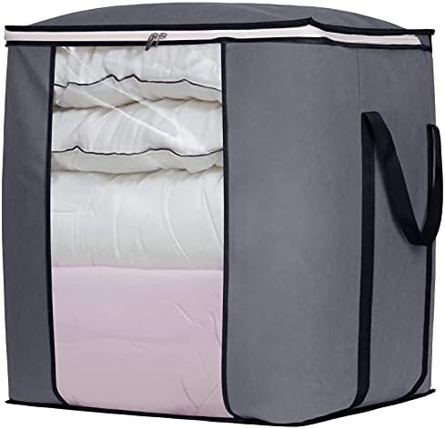 SLEEPING LAMB 120L Extra Large Blanket Storage Bags Breathable Clothes Storage Containers for King Comforter Bedding Pillow Sheet, Reinforced Handles, Grey by SLEEPINGLAMB