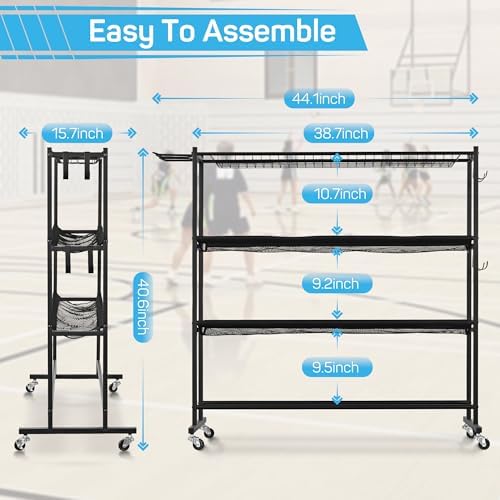 4-Tier Basketball Rack with Wheels, Ball Storage Organizer for Garage - Image 5