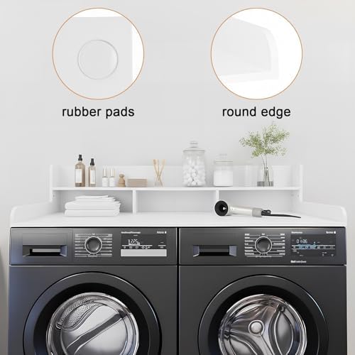 Washer Dryer Countertop with Shelf, 2-Tier Laundry Countertop Over Washer and Dryer, 54" x 27.55" Wooden Table for Folding Clothes for Laundry Room Organization and Storage (Milky) - Image 4