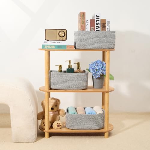 MiniArk Small Storage Baskets for Organizing | Closet Organizer Bins | Shelf Toy Basket | Woven Rope Baskets | Cube Decorative Box | Shallow Basket | 13x8.5x5.1” | 4 Packs Mixed Grey - Image 6