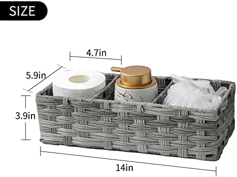 Toilet Tank Topper Paper Basket Multiuse Hand Woven Plastic Wicker Basket Bins with Divider for Shelves Rustic Farmhouse Bathroom Decor Countertop Organizer Storage - Image 2