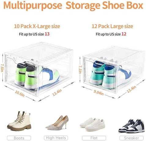 10 Pack Large Shoe Boxes Clear Plastic Stackable,Shoe Storage Organizer with Lids,Shoe Rack for Closet,Shoe Organizer and Shoe Containers for Sneaker Storage, Shoe Display Case Fit up to US Size 13 - Image 3