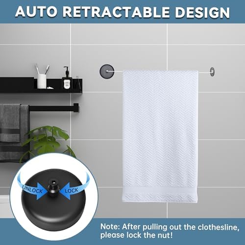 SUS304 Retractable Clothesline with Adjustable Nylon Clothing Rope for Bathroom Laundry Hotels (Black) - Image 4