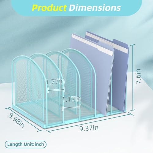SUPEASY File Organizer 5-Section Mesh Desk Organizer, Upright File Organizer Desktop Organizer File Sorter, File Folder Holder for Office Supplies, Blue - Image 4