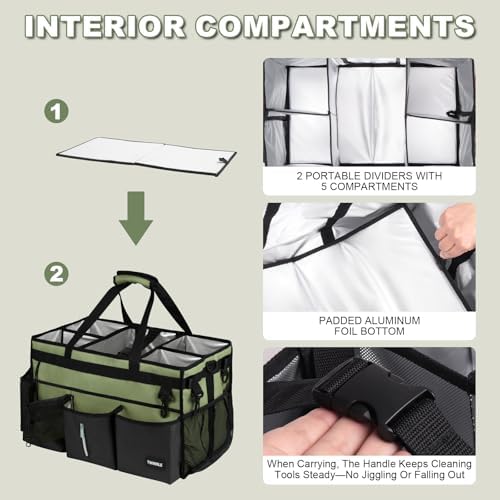 Large Cleaning Caddy Bag with Built-In Support Board, Cleaning Tote Organizer with Removable Divider, Supply Carryall with Adjustable Shoulder Strap and Waist Belt for Cleaners & Housekeeper - Image 5