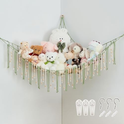 Pretty Jolly Stuffed Animal Storage Hammock with Wooden Beads and Tassels by PrettyJolly