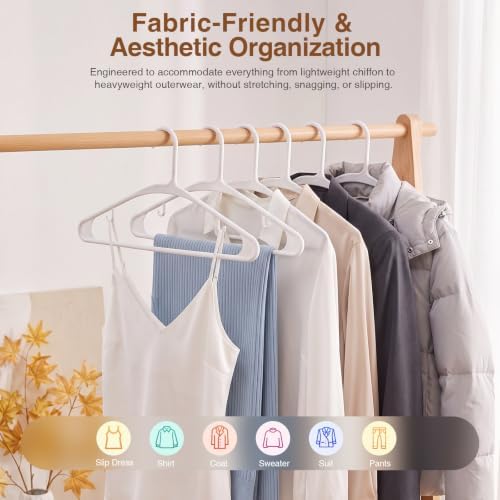 White Plastic Hangers 100 Pack Slim Clothes Hangers with Strap Hook - Image 6