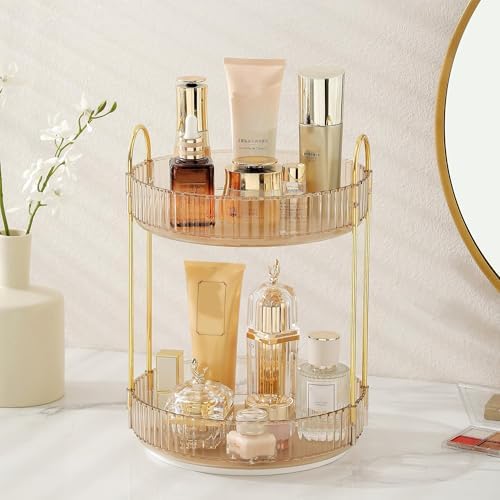 Rotating Makeup Organizer for Vanity 2 Tier,(Gold) by Aveniee