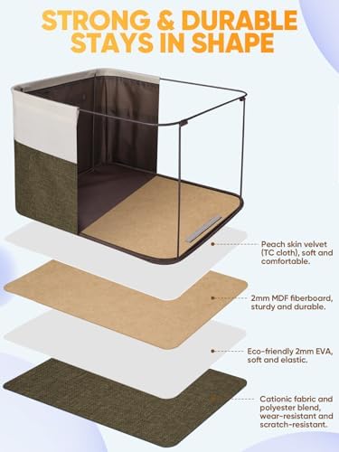 BALEINE 1 Pack Fabric Closet Storage Bins for Shelves, Linen Closet Organizers and Storage, Decorative Baskets for Organizing, Shelf, Clothes, Home, Office (Brown, 15''x11''x9.5'') - Image 3