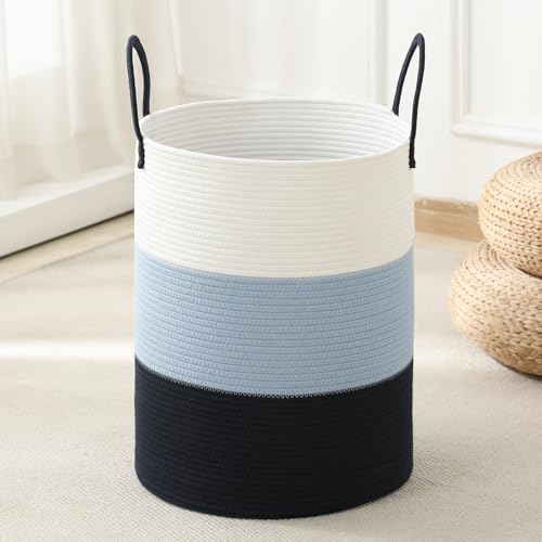 Laundry Basket Hamper Tall Rope Storage Woven for Blanket toys Dirty Clothes in Living Room Bathroom Bedroom (Gradient Blue, 60L/15.8Gal) by AMTOTAM